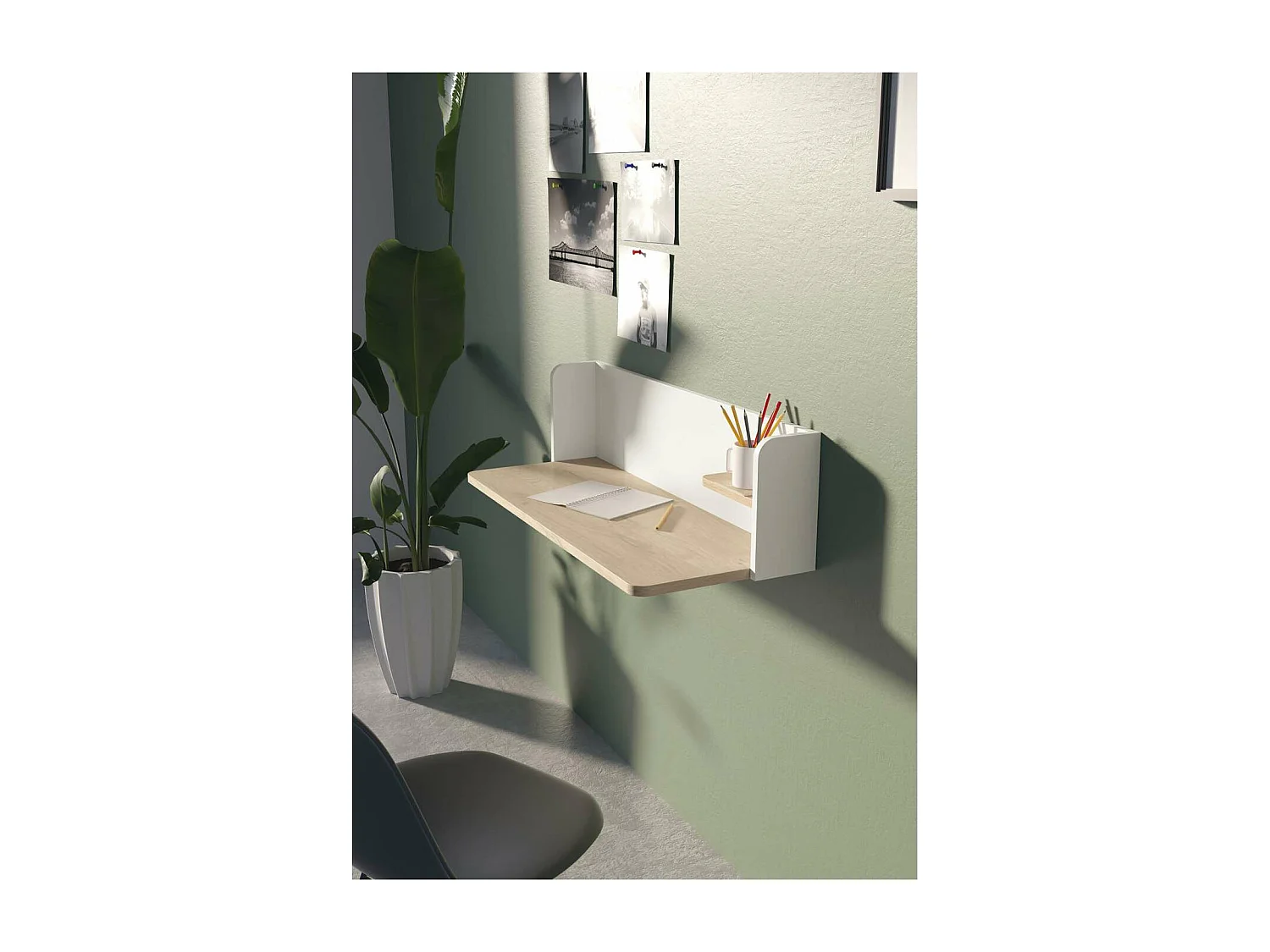 Mesa estudio para colgar Mod-Roman acabado roble/blanco, 35 x 90 x 25 cm (fondo x ancho x