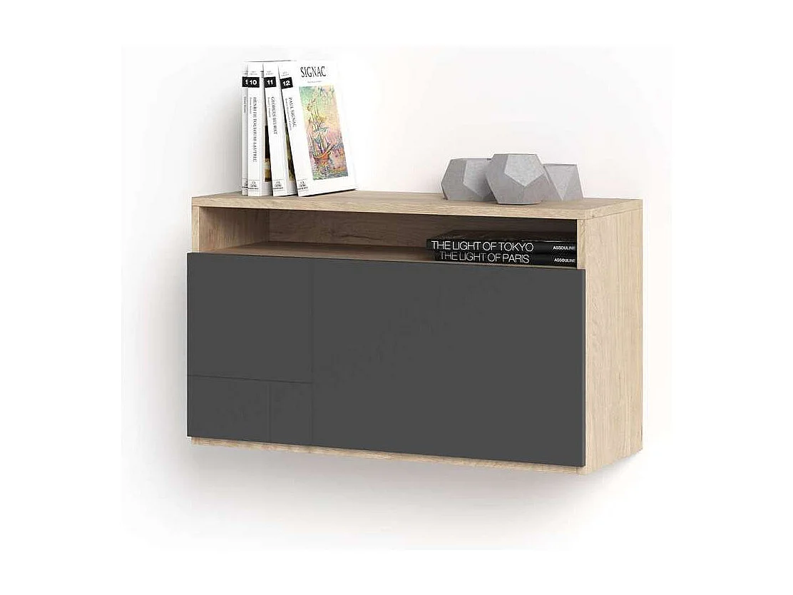 Escritorio suspendido modelo 628 color roble/grafito. 44x75x30 (alto x ancho x fondo)