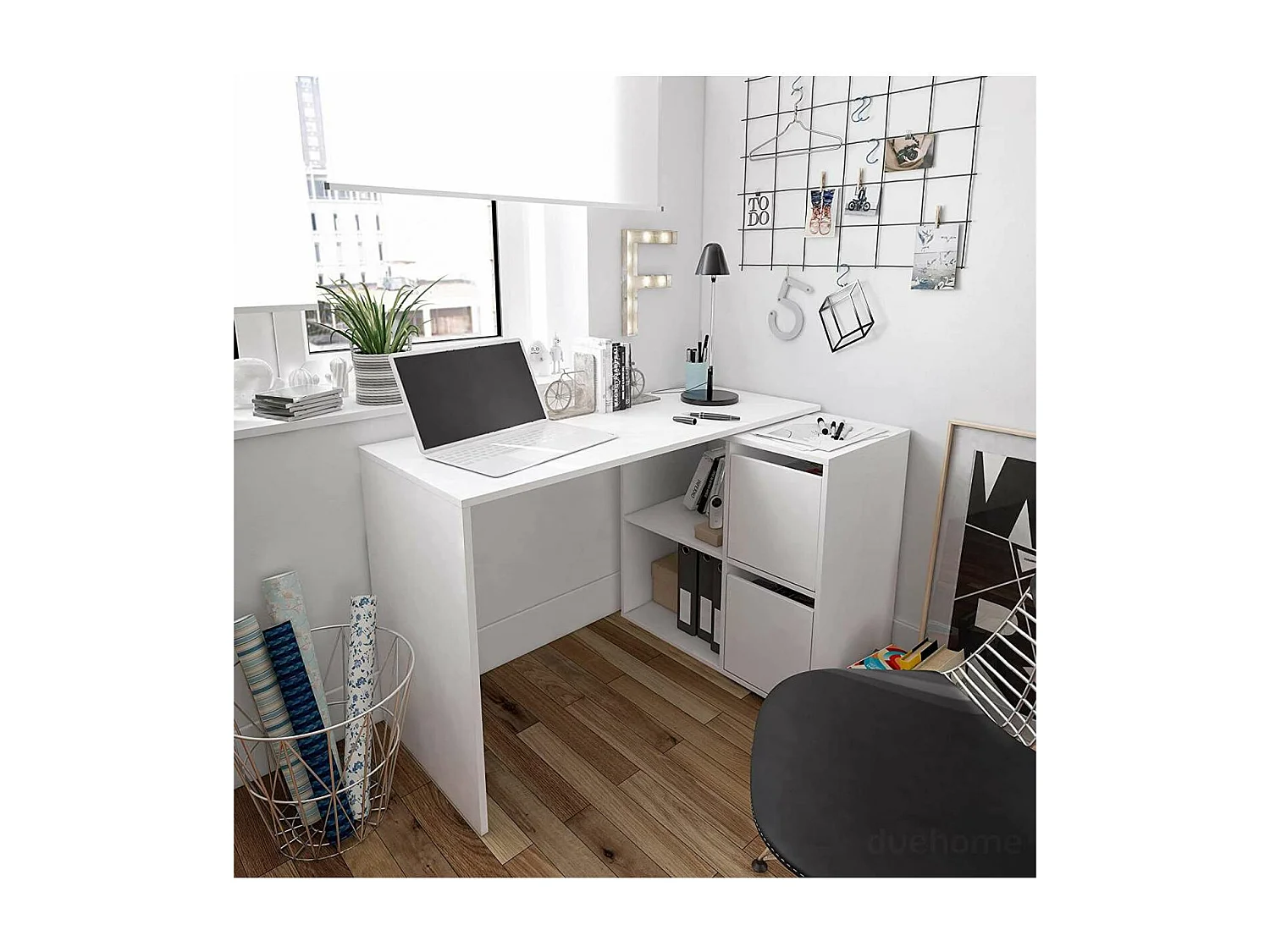 Escritorio Adapta con buc de 2 puertas y 2 huecos reversible acabado blanco 74 cm(alto)120