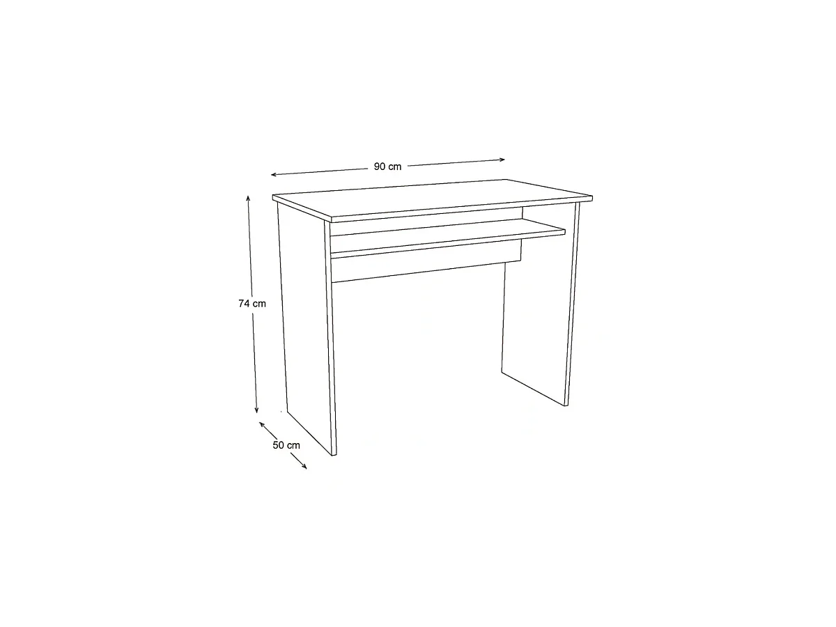 Escritorio Tierra color roble con balda interior fija. 74 cm(alto)90 cm(ancho)50 cm(fondo)