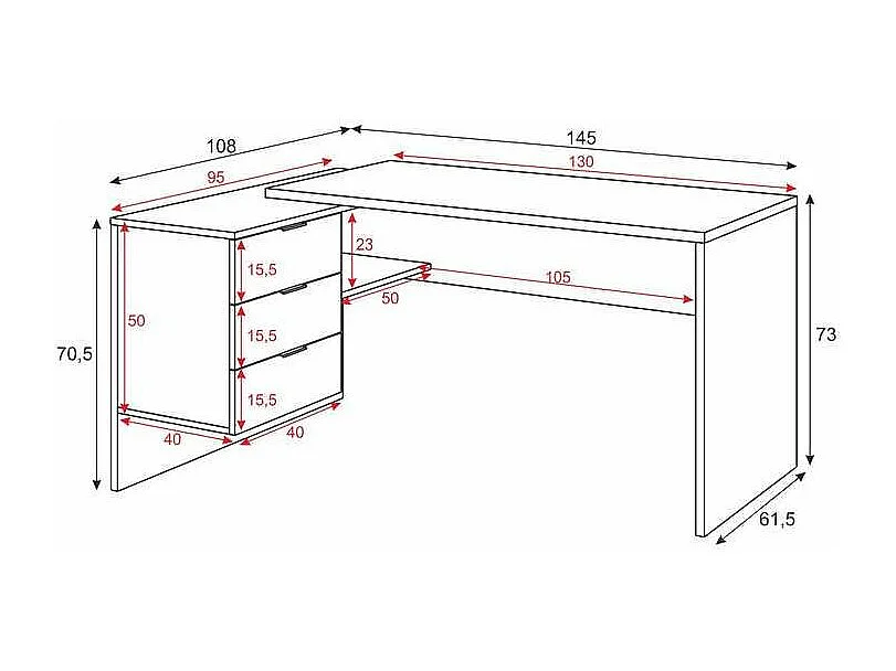 Mesa despacho ordenador Cannes 3 cajones Blanco Artik y Roble Cananadian 73cm(altura) 145c