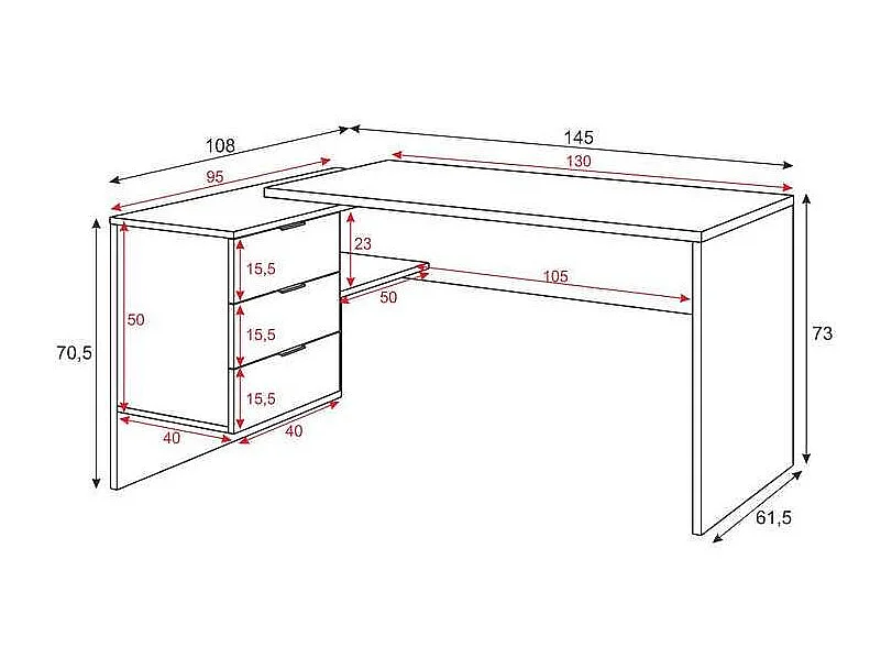 Mesa despacho ordenador Cannes 3 cajones Blanco Artik y Roble Cananadian 73cm(altura) 145c