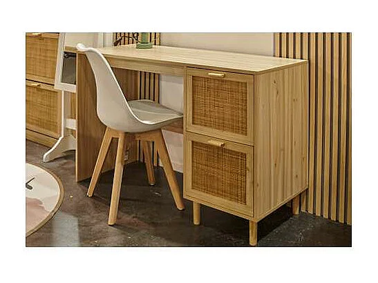 Mesa estudio modelo Decor acabado pino/rattan, 120cm(ancho) 48cm(fondo) 75cm(alto)