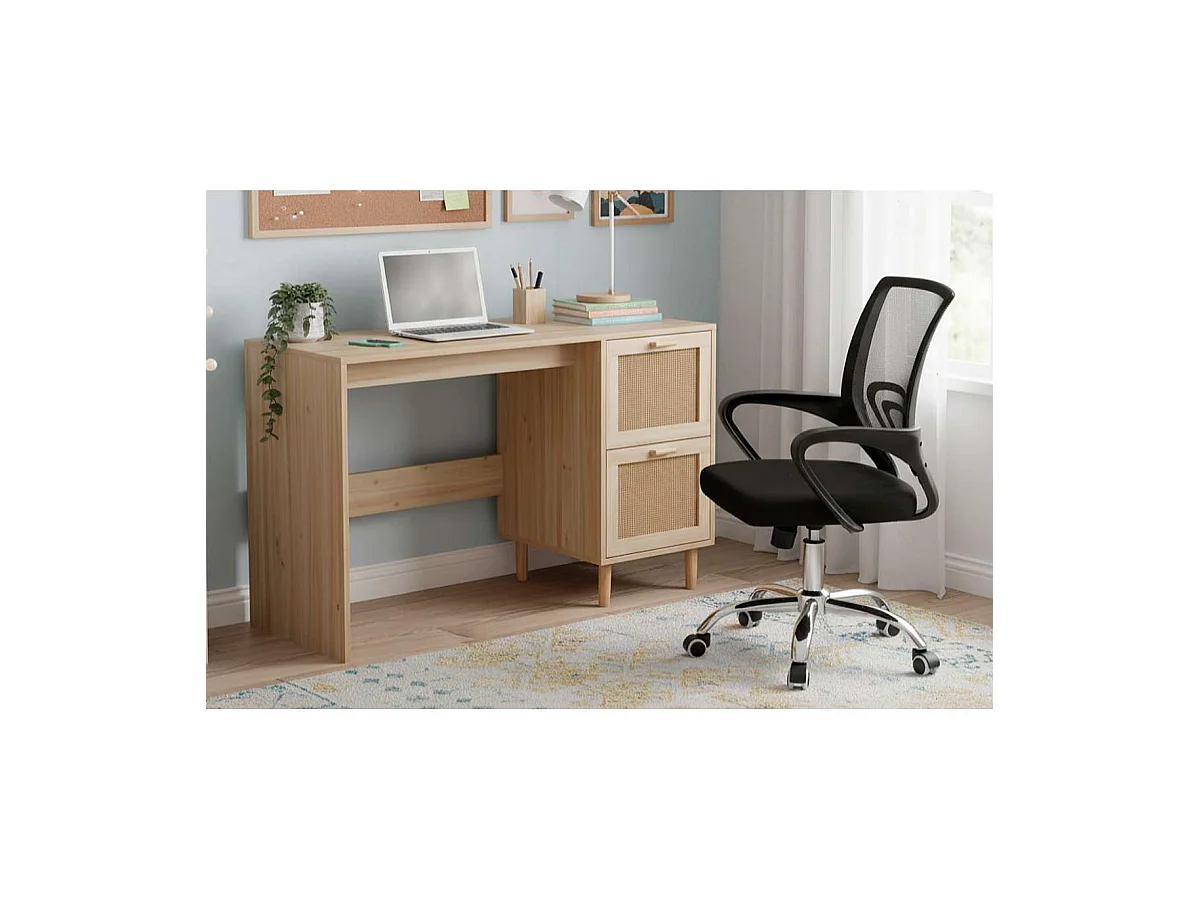 Mesa estudio modelo Decor acabado pino/rattan, 120cm(ancho) 48cm(fondo) 75cm(alto)