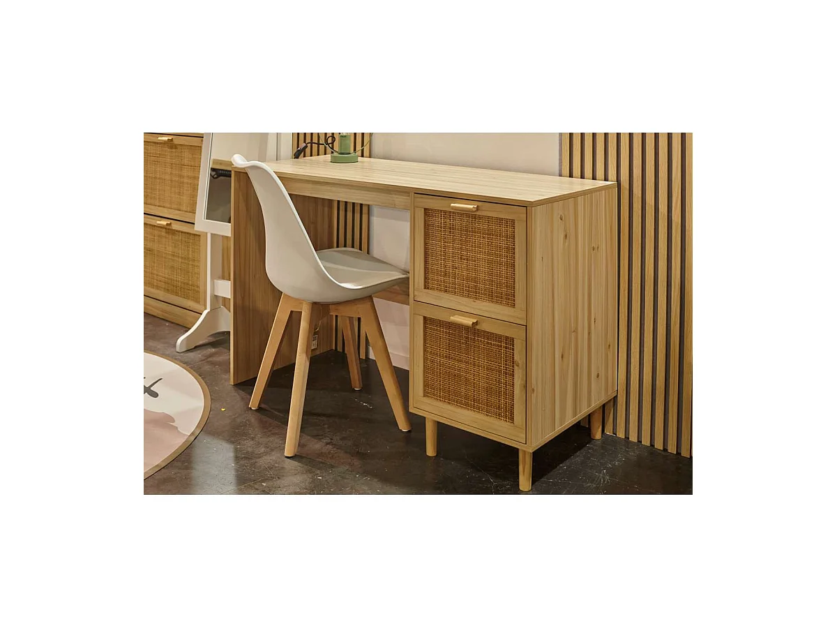 Mesa estudio modelo Decor acabado pino/rattan, 120cm(ancho) 48cm(fondo) 75cm(alto)