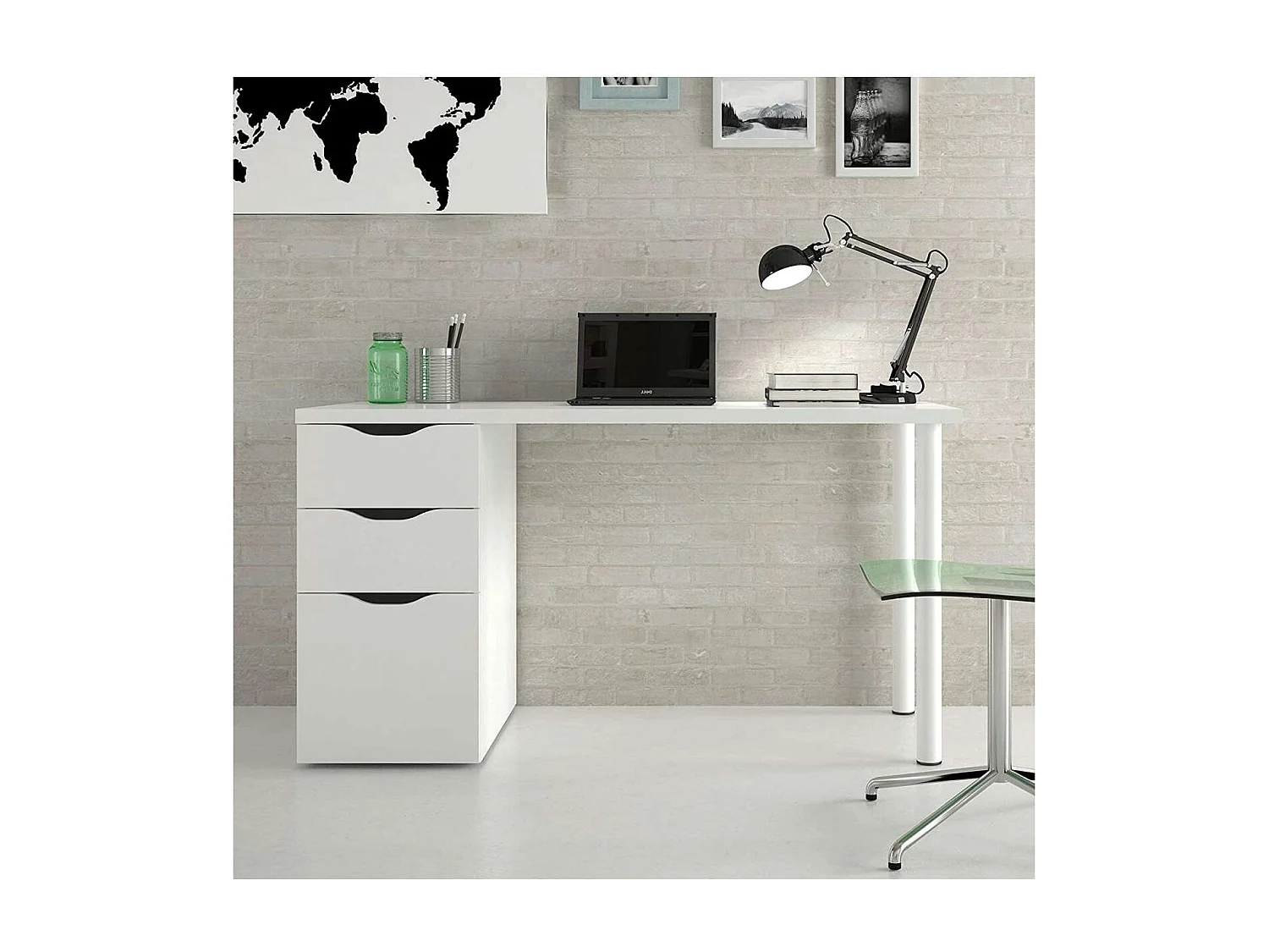 Mesa de ordenador reversible Seul en acabado blanco 74 cm(alto)138 cm(ancho)60 cm(largo)