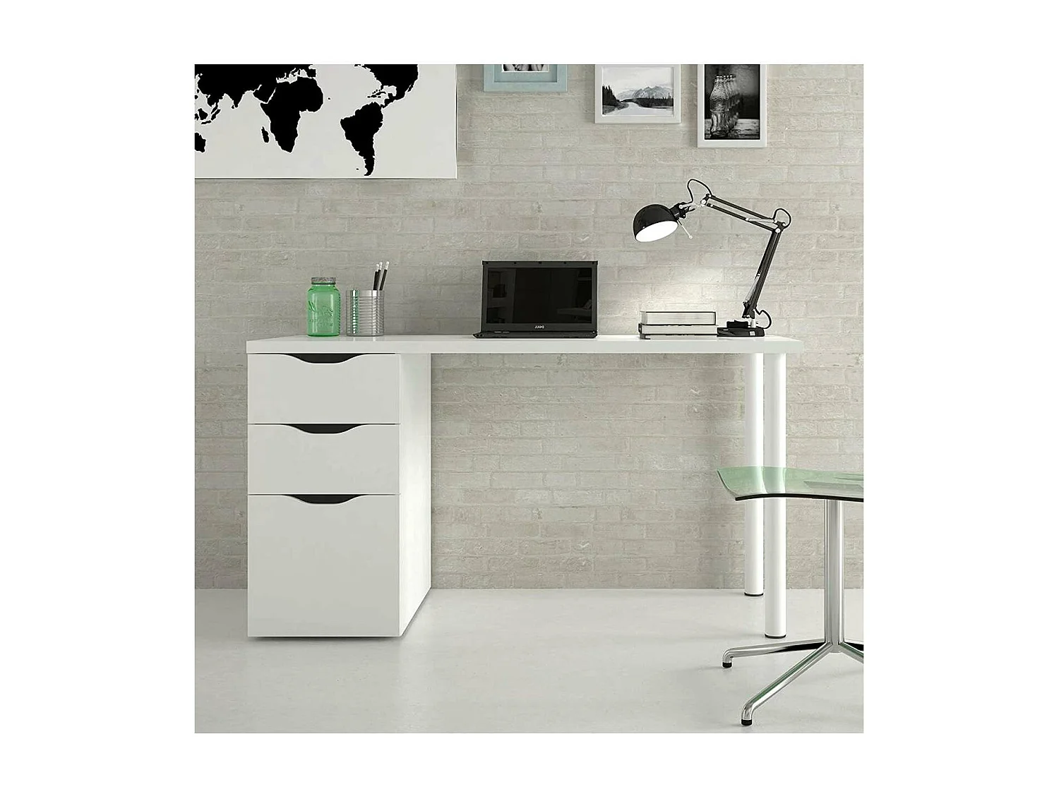 Mesa de ordenador reversible Seul en acabado blanco 74 cm(alto)138 cm(ancho)60 cm(largo)