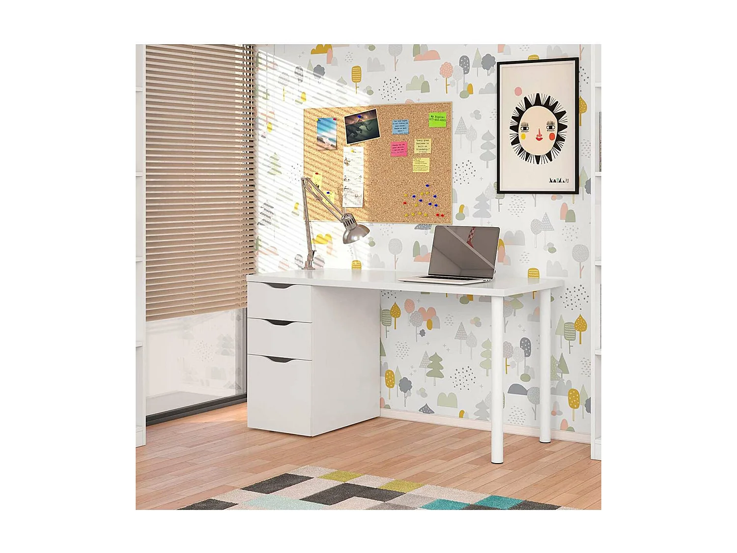 Mesa de ordenador reversible Seul en acabado blanco 74 cm(alto)138 cm(ancho)60 cm(largo)