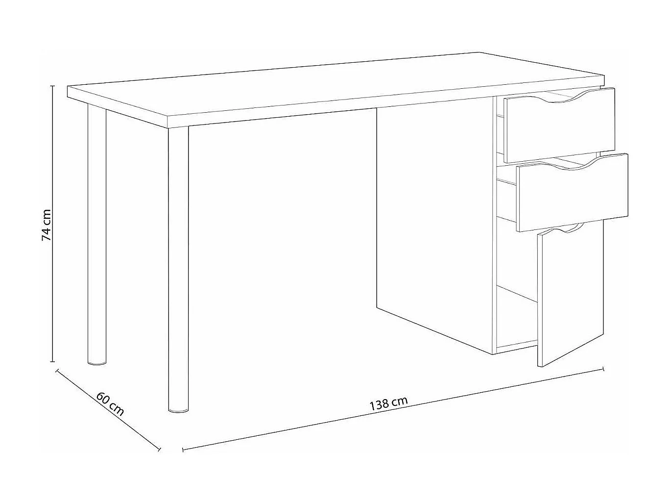 Mesa de ordenador reversible Seul en acabado blanco 74 cm(alto)138 cm(ancho)60 cm(largo)