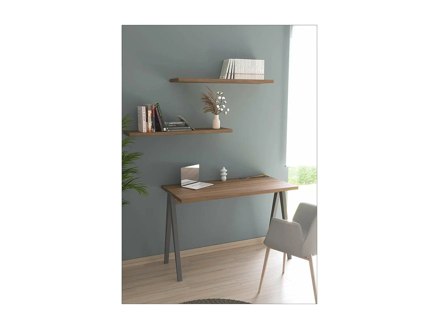 Mesa estudio Mod-629 acabado nogal/gris, 47x 107 x 78 cm (fondo x ancho x alto)