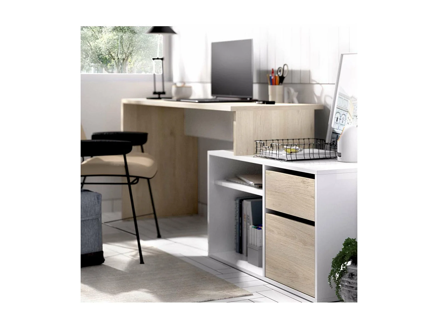 Mesa de despacho Santa Elena en natural-blanco 75 cm(alto)139 cm(ancho)50 cm(fondo)