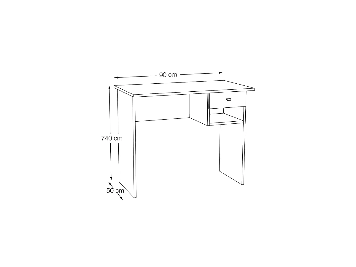 Escritorio Marte en acabado roble con un cajón. 74 cm(alto)90 cm(ancho)50 cm(fondo)