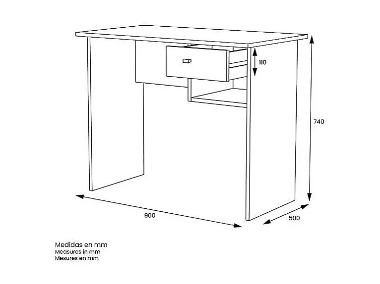 Escritorio Marte en acabado roble cortez con un cajón. 74 cm(alto)90 cm(ancho)50 cm(fondo