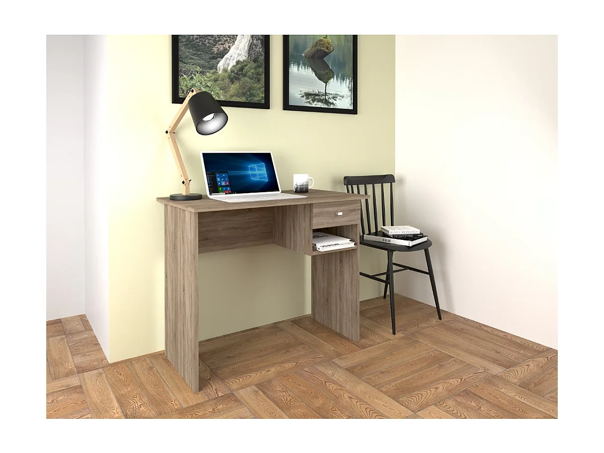 Escritorio Marte en acabado roble cortez con un cajón. 74 cm(alto)90 cm(ancho)50 cm(fondo