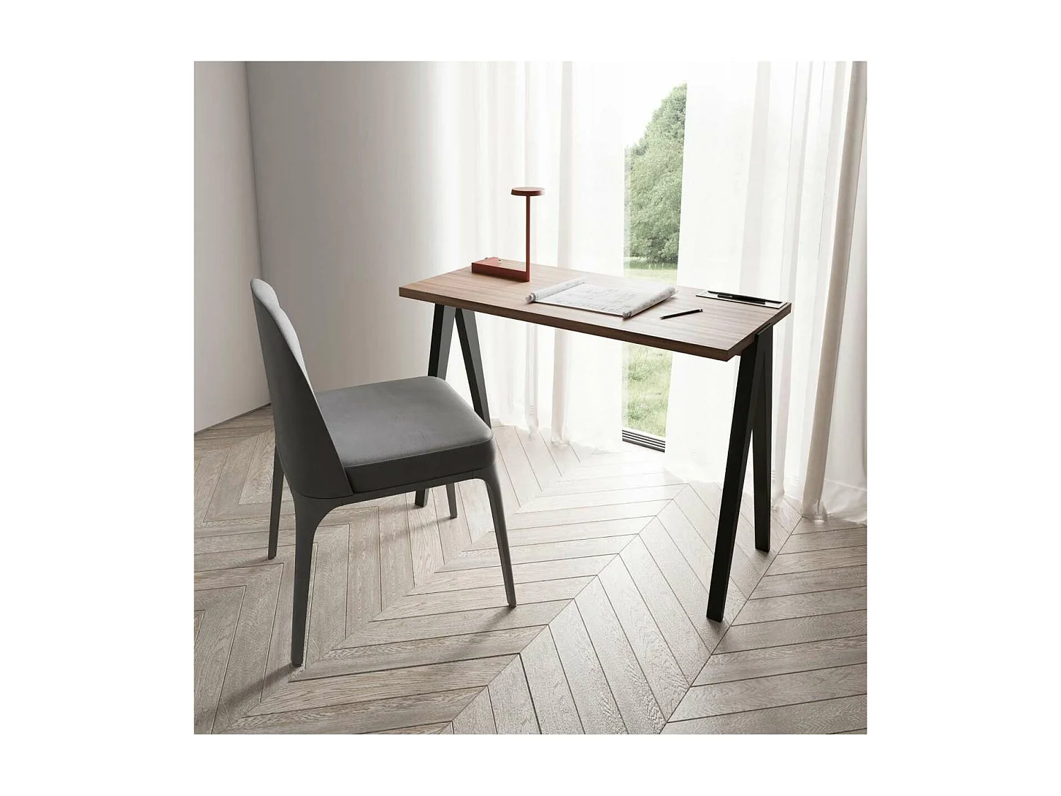 Mesa estudio Mod-629 acabado nogal/negro, 47x 107 x 78 cm (fondo x ancho x alto)