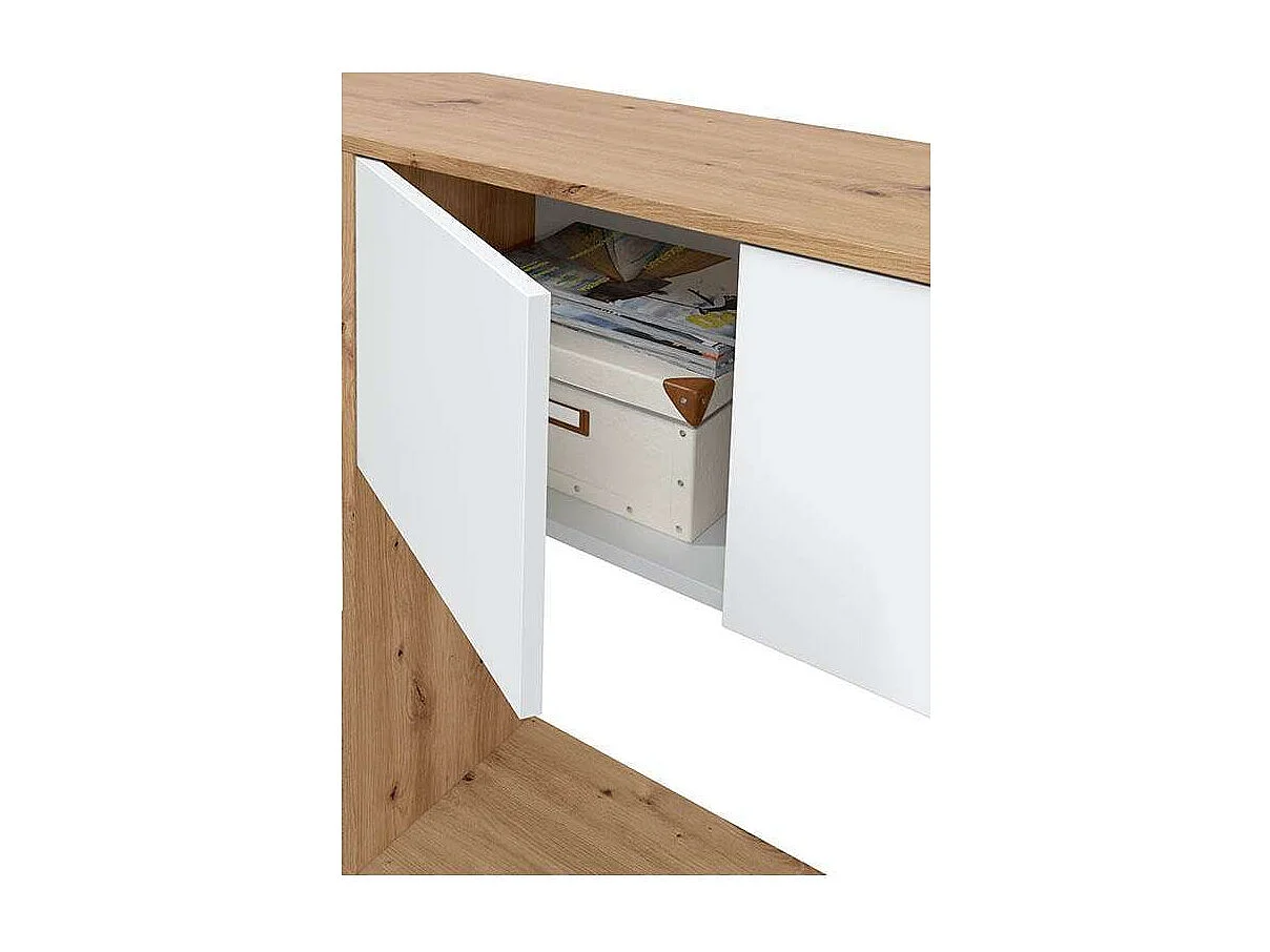 Escritorio con estantería reversible Gema en blanco artik y roble nordi 140 cm (alto) x 1