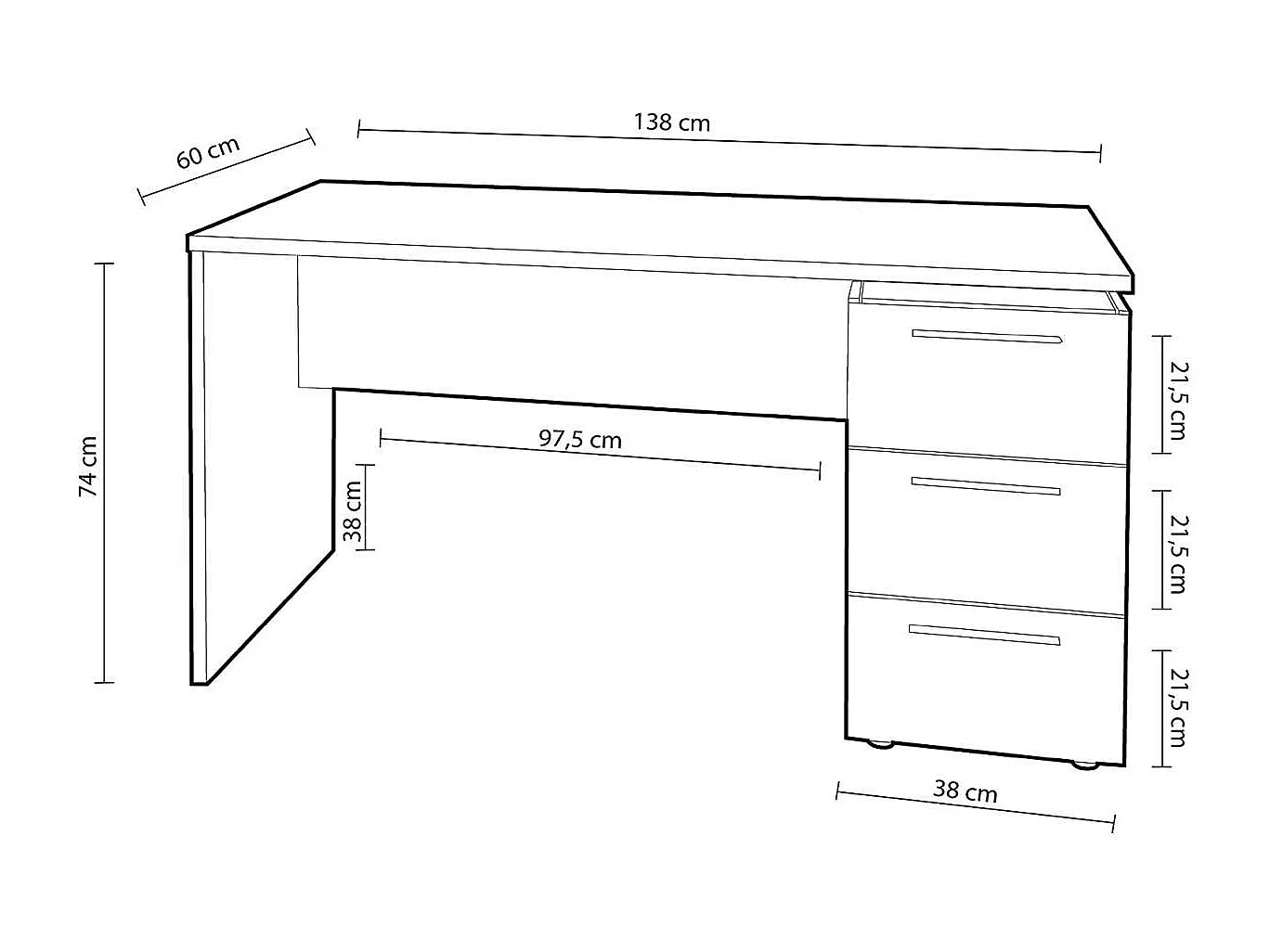Mesa despacho Tokio tres cajones blanco artik 74 cm(alto)138 cm(ancho)60 cm(largo)