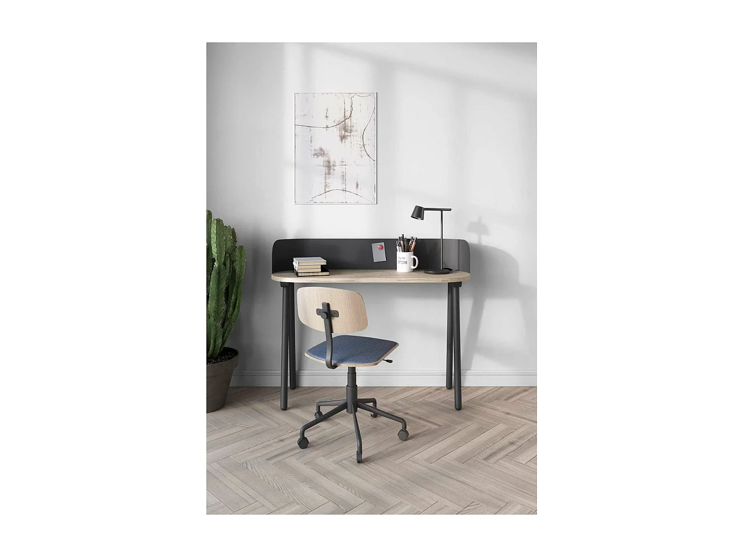 Mesa estudio Mod-634 acabado en color roble/grafito, 40 x 120 x 95 cm (fondo x ancho x alt