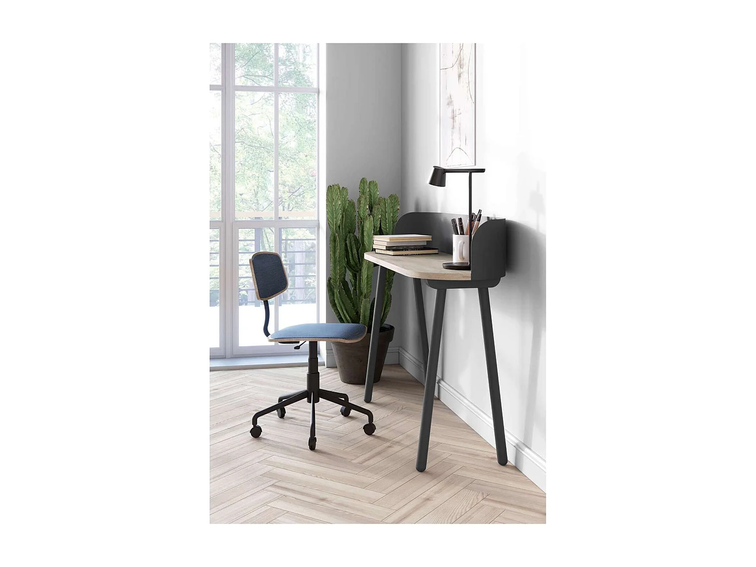 Mesa estudio Mod-634 acabado en color roble/grafito, 40 x 120 x 95 cm (fondo x ancho x alt