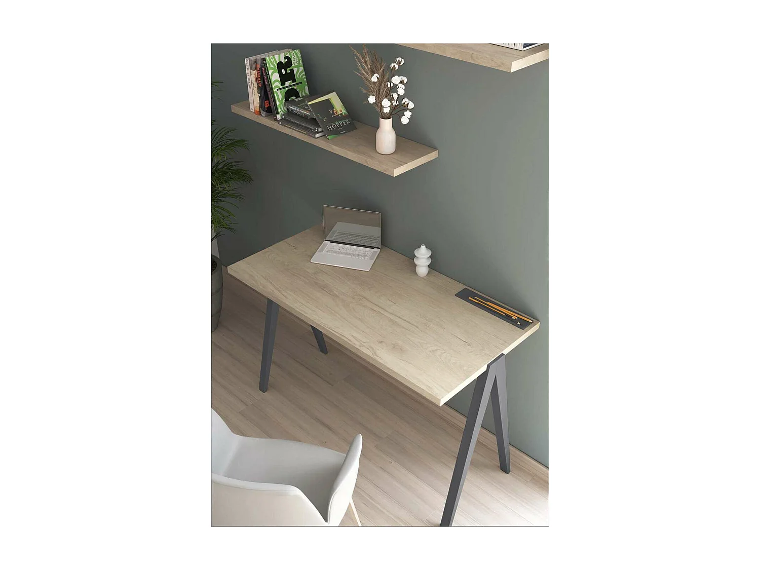 Mesa estudio Mod-635 acabado en color roble combinado con grafito, 60 x 120 x 78 cm (fondo