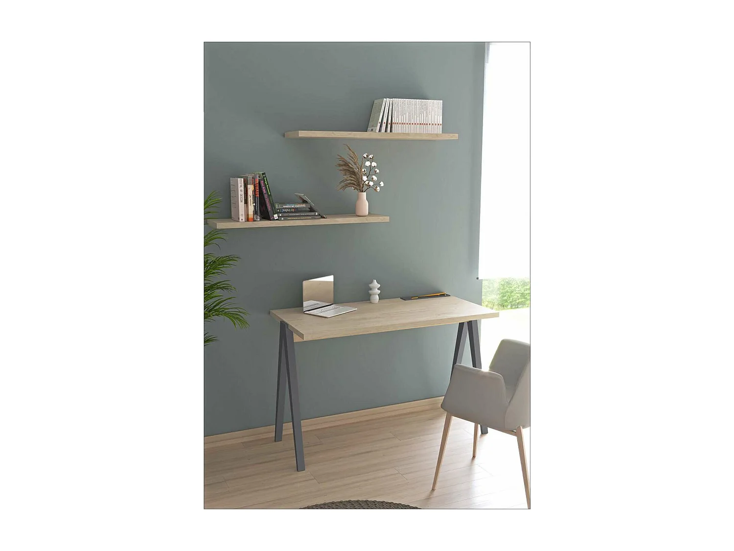 Mesa estudio Mod-635 acabado en color roble combinado con grafito, 60 x 120 x 78 cm (fondo