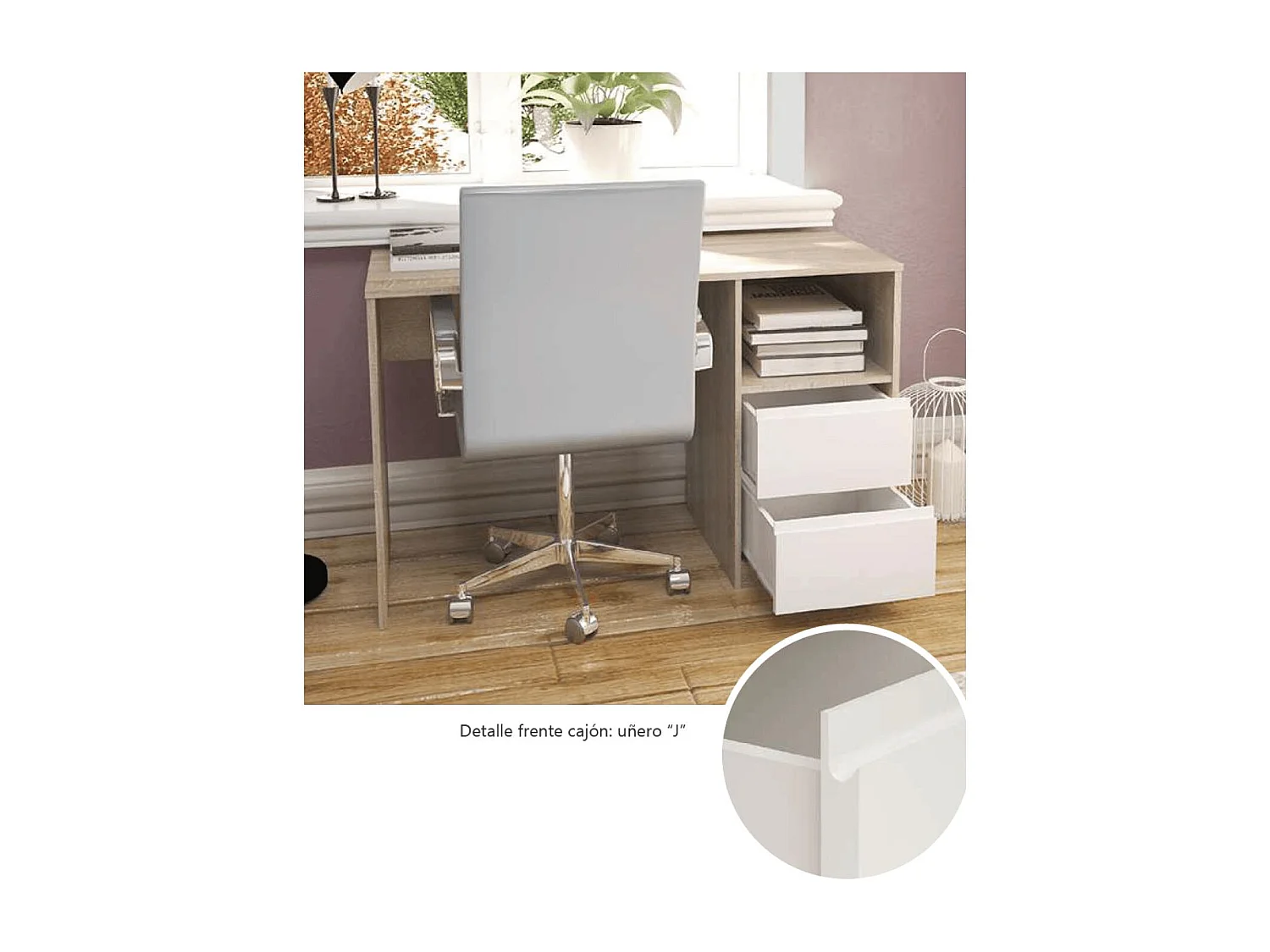 Mesa de estudio 2 cajones acabado roble cortez/blanco 75 cm(alto)120 cm(ancho)50 cm(fondo)