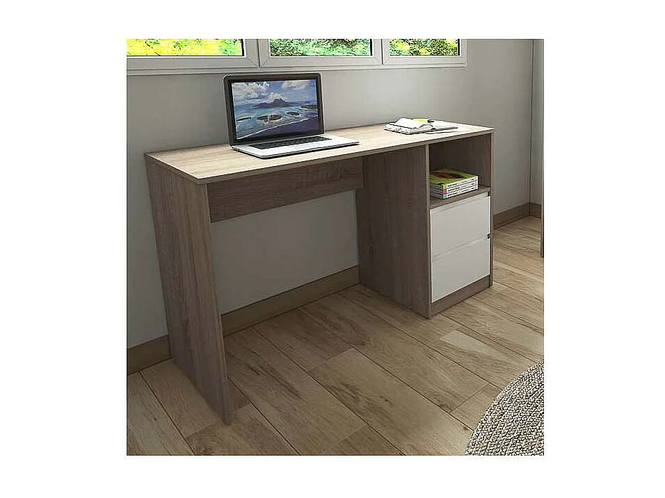 Mesa de estudio 2 cajones acabado roble cortez/blanco 75 cm(alto)120 cm(ancho)50 cm(fondo)