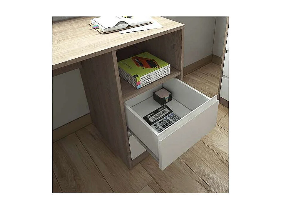 Mesa de estudio 2 cajones acabado roble cortez/blanco 75 cm(alto)120 cm(ancho)50 cm(fondo)