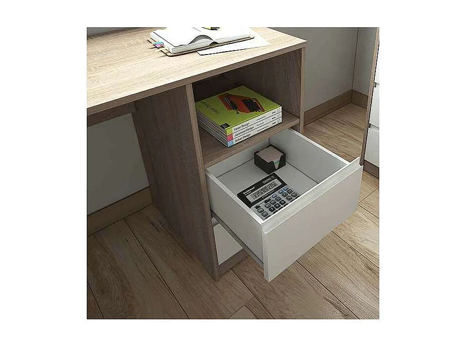 Mesa de estudio 2 cajones acabado roble cortez/blanco 75 cm(alto)120 cm(ancho)50 cm(fondo)