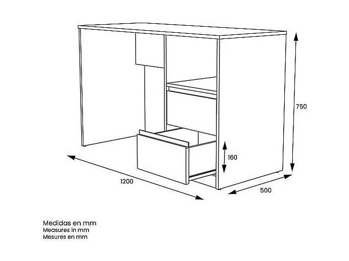 Mesa de estudio 2 cajones acabado roble cortez/blanco 75 cm(alto)120 cm(ancho)50 cm(fondo)