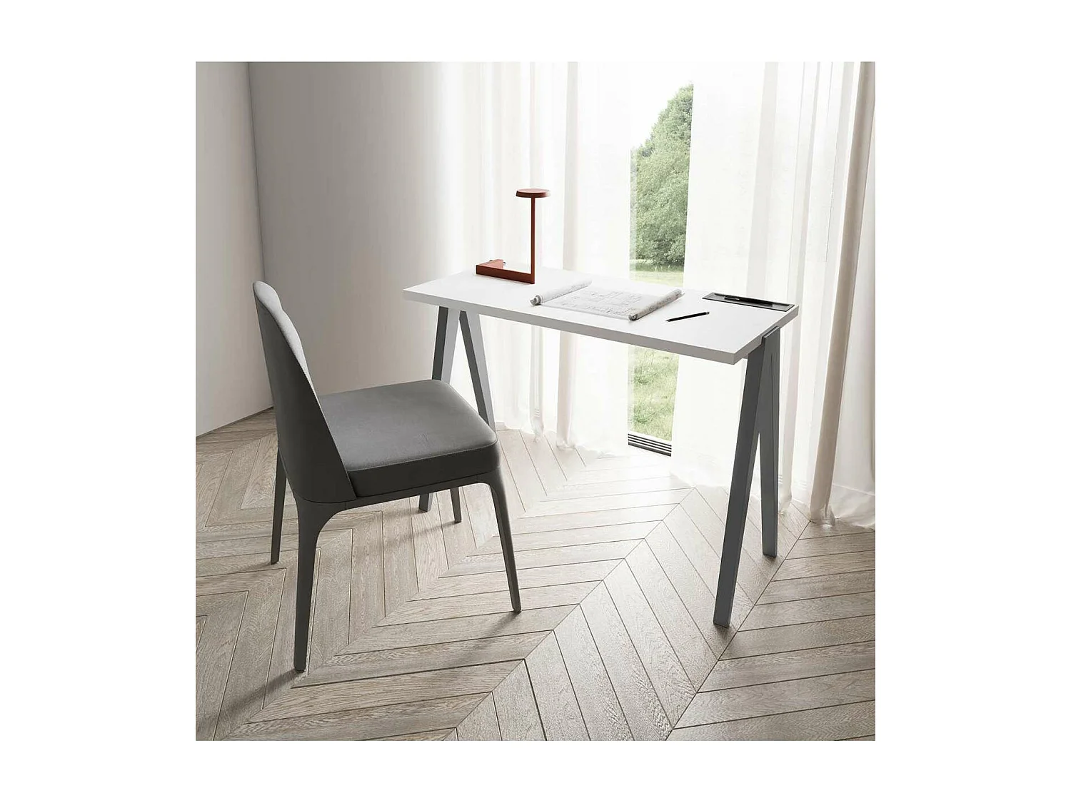 Mesa estudio Mod-629 acabado blanco/gris, 47x 107 x 78 cm (fondo x ancho x alto)