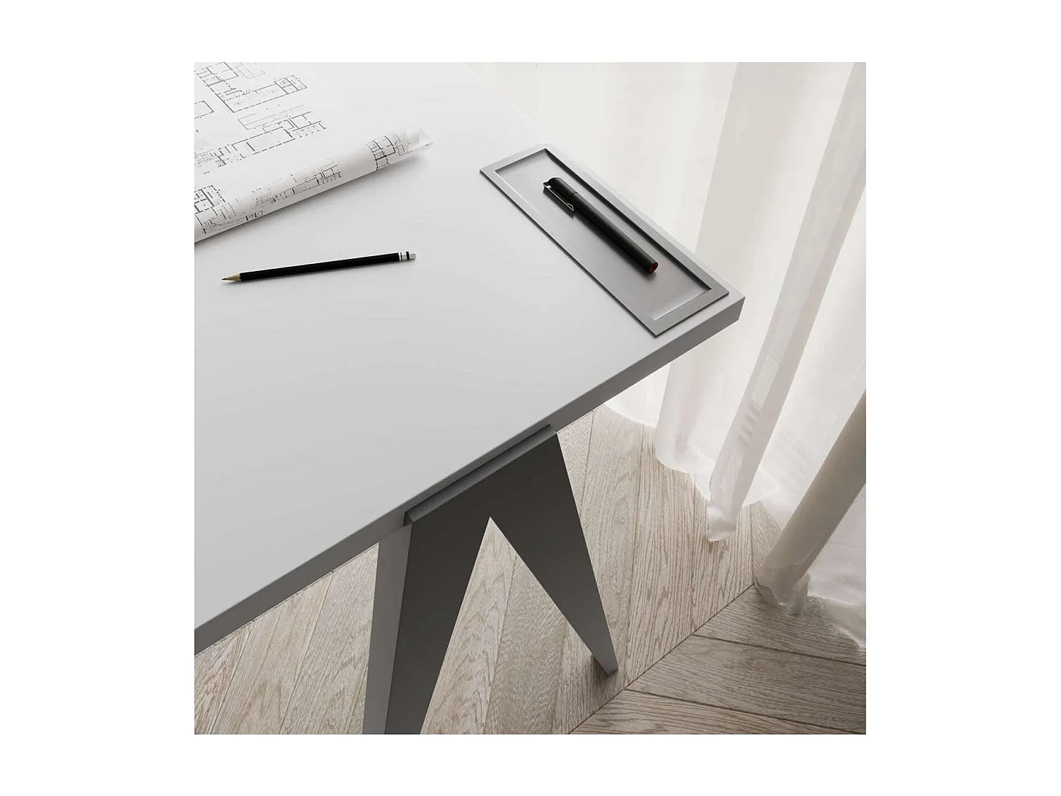 Mesa estudio Mod-629 acabado blanco/gris, 47x 107 x 78 cm (fondo x ancho x alto)