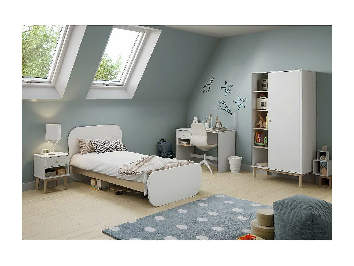 Mesa de estudio modelo Dylan acabado blanco/cera blanca, 110cm(ancho) 75cm(altura) 55cm(fo