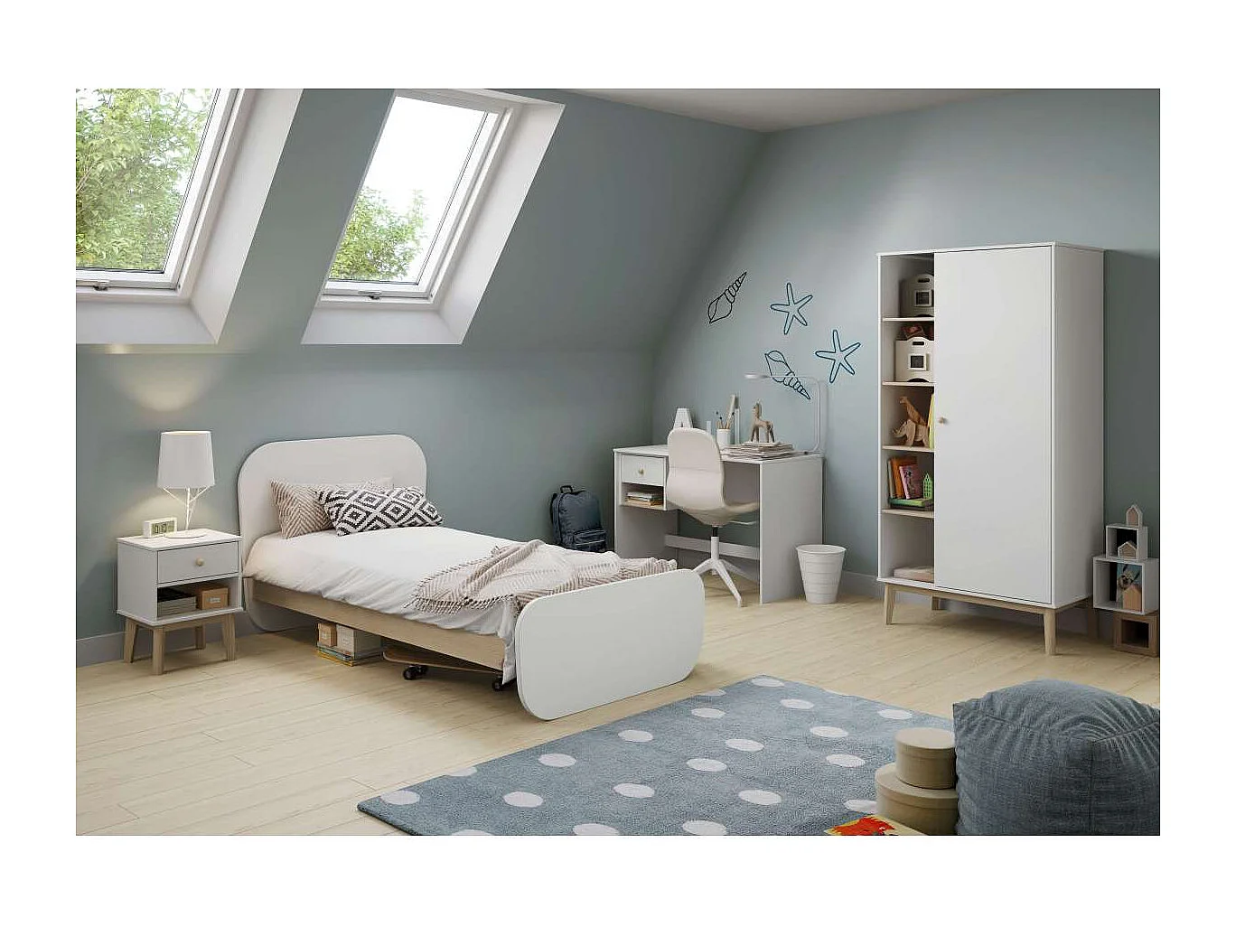 Mesa de estudio modelo Dylan acabado blanco/cera blanca, 110cm(ancho) 75cm(altura) 55cm(fo