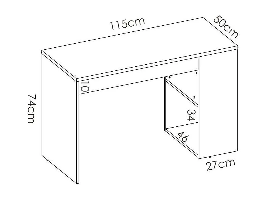 Escritorio Navas con estante y 1 cajon en blanco-grafito 74 cm(alto)115 cm(ancho)50 cm(fon