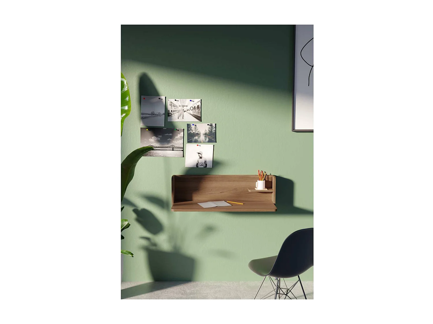 Mesa estudio para colgar Mod-Roman acabado nogal, 35 x 90 x 25 cm (fondo x ancho x alto)