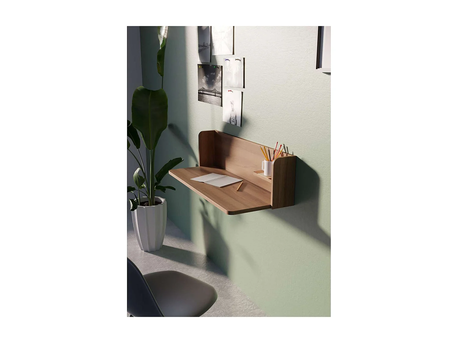 Mesa estudio para colgar Mod-Roman acabado nogal, 35 x 90 x 25 cm (fondo x ancho x alto)