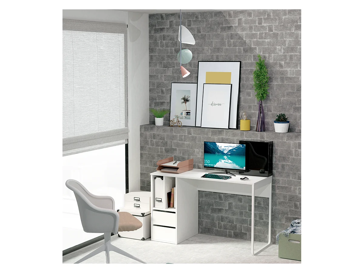 Mesa de escritorio Nolita acabado blanco, 74cm(Alto) 120cm(Ancho) 55cm(Fondo