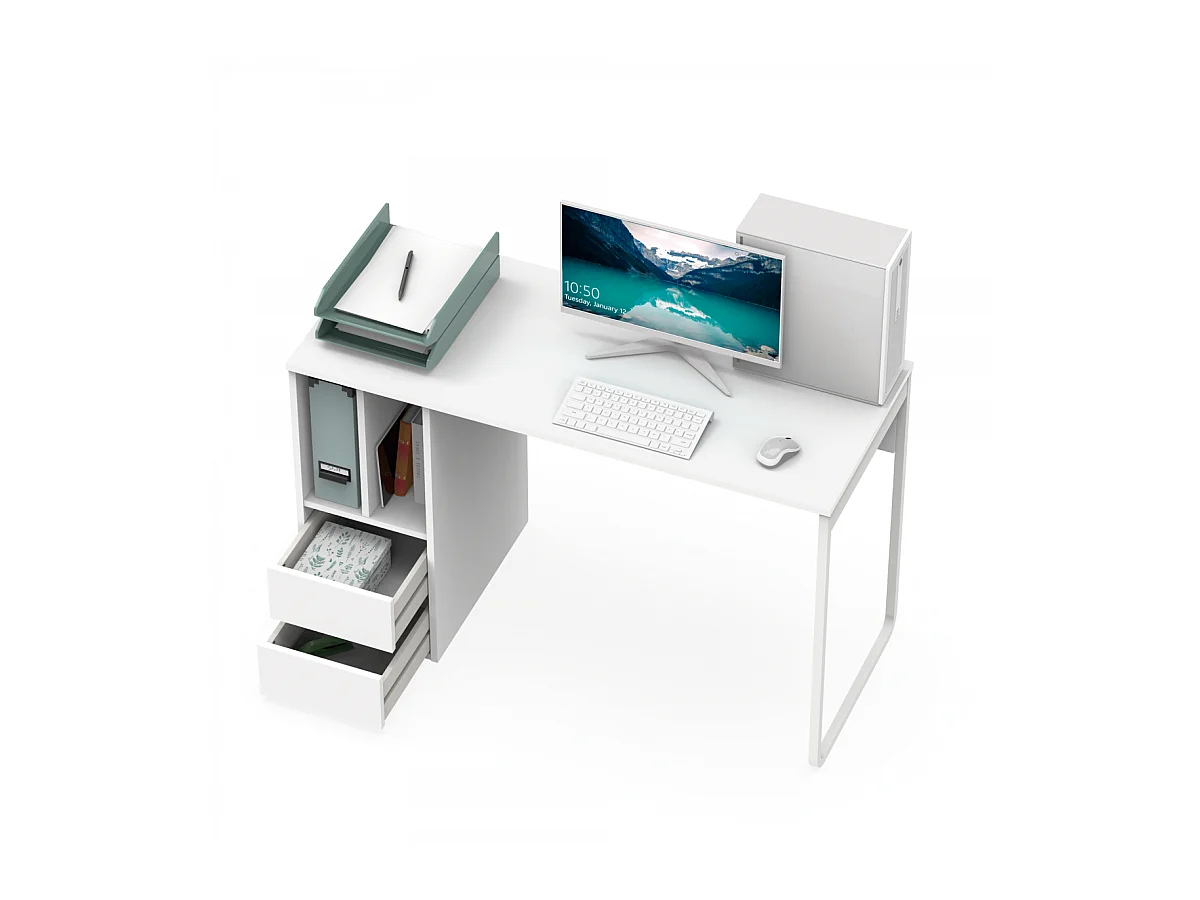 Mesa de escritorio Nolita acabado blanco, 74cm(Alto) 120cm(Ancho) 55cm(Fondo