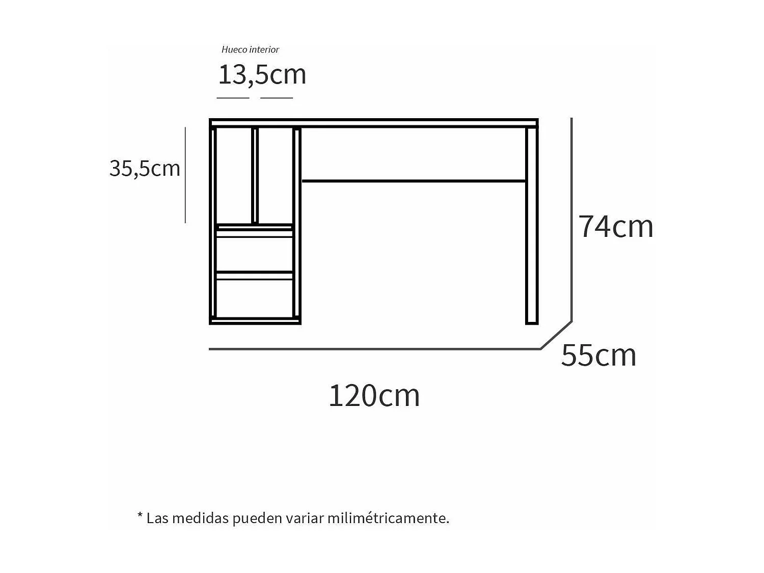 Mesa de escritorio Nolita acabado blanco, 74cm(Alto) 120cm(Ancho) 55cm(Fondo