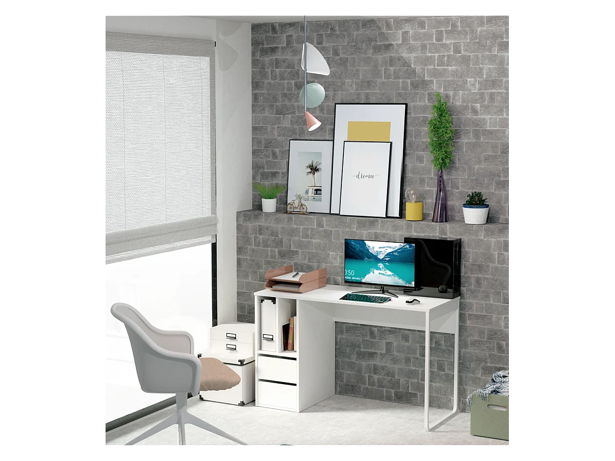 Mesa de escritorio Nolita acabado blanco, 74cm(Alto) 120cm(Ancho) 55cm(Fondo