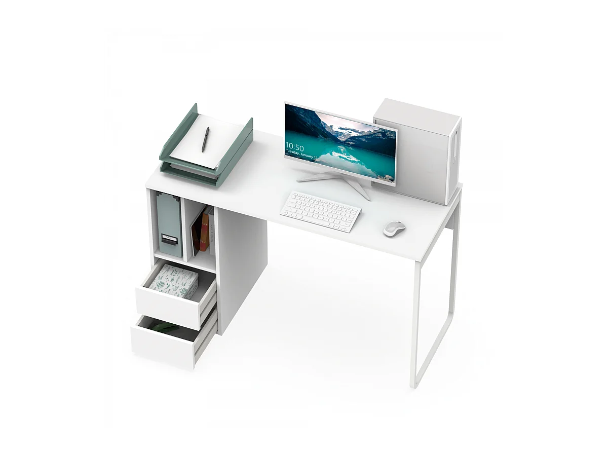 Mesa de escritorio Nolita acabado blanco, 74cm(Alto) 120cm(Ancho) 55cm(Fondo