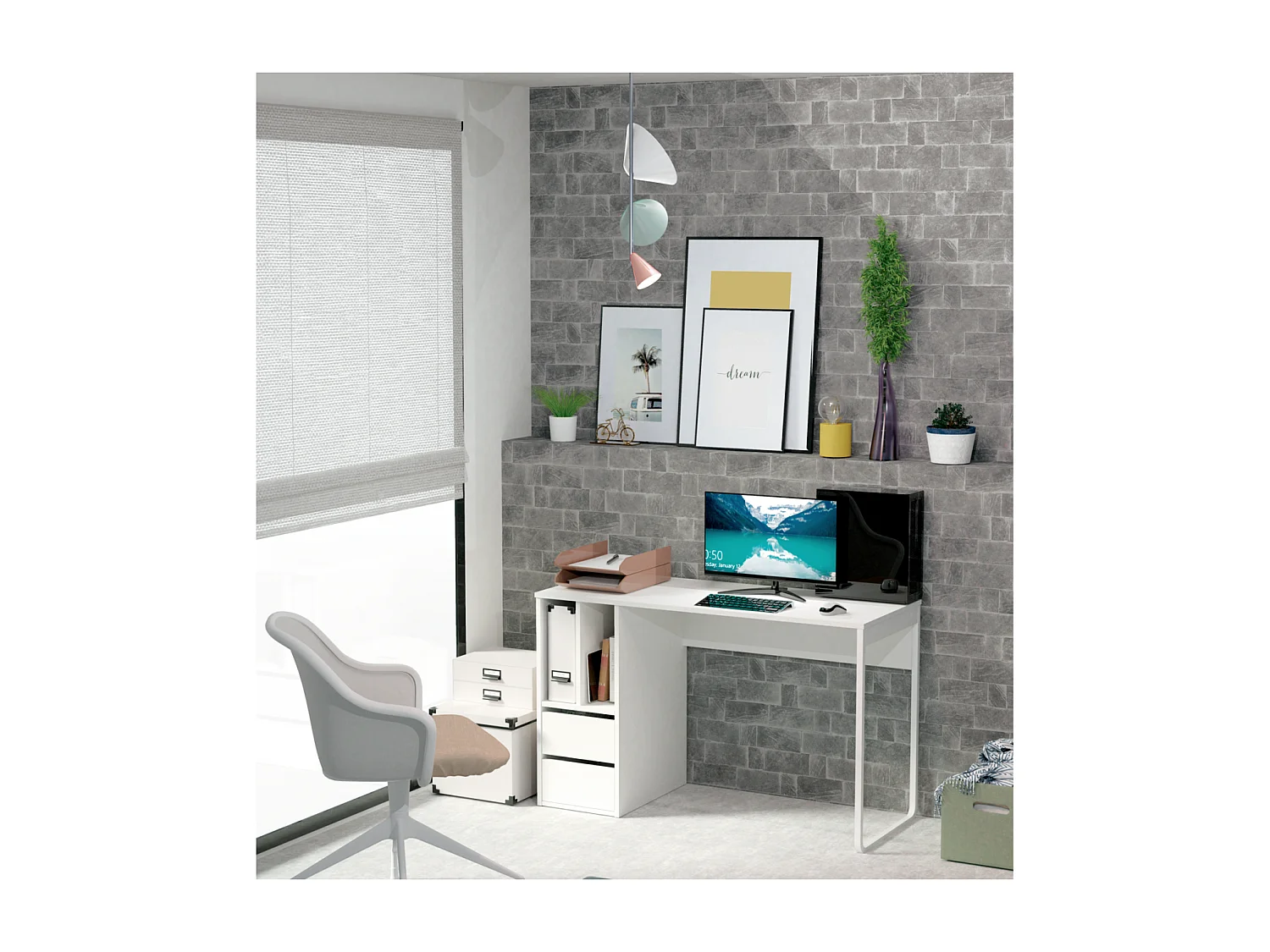 Mesa de escritorio Nolita acabado blanco, 74cm(Alto) 120cm(Ancho) 55cm(Fondo