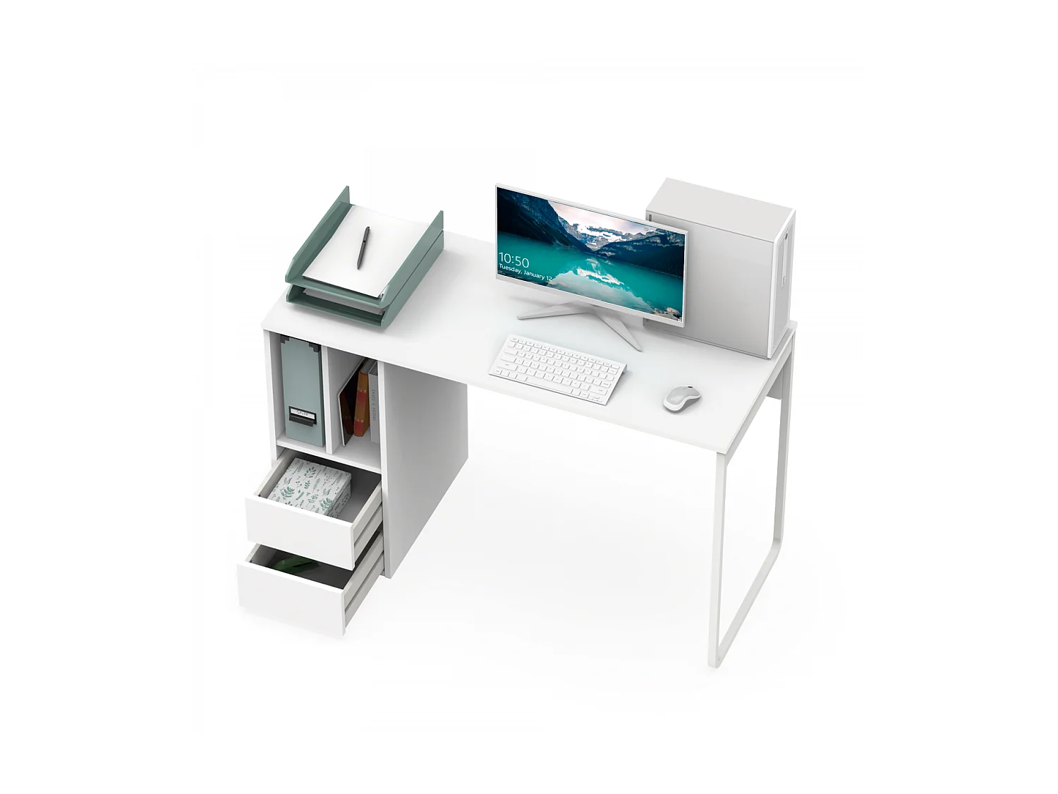 Mesa de escritorio Nolita acabado blanco, 74cm(Alto) 120cm(Ancho) 55cm(Fondo