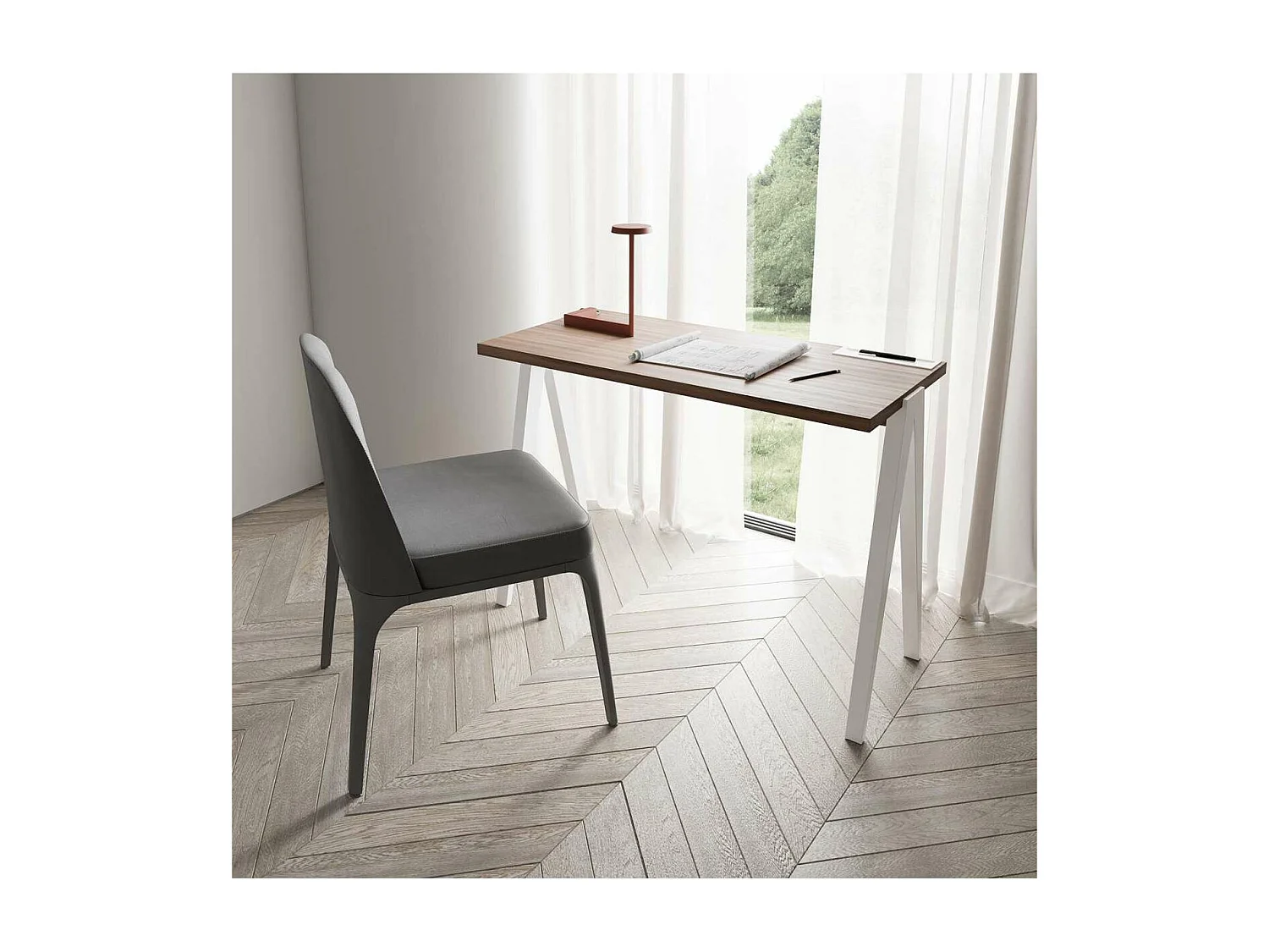 Mesa estudio Mod-629 acabado nogal/blanco, 47x 107 x 78 cm (fondo x ancho x alto)