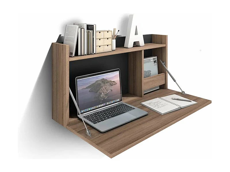 Mesa estudio para colgar Mod-Murillo acabado nogal/grafito, 15/46 x 80 x 42 cm (fondo x an