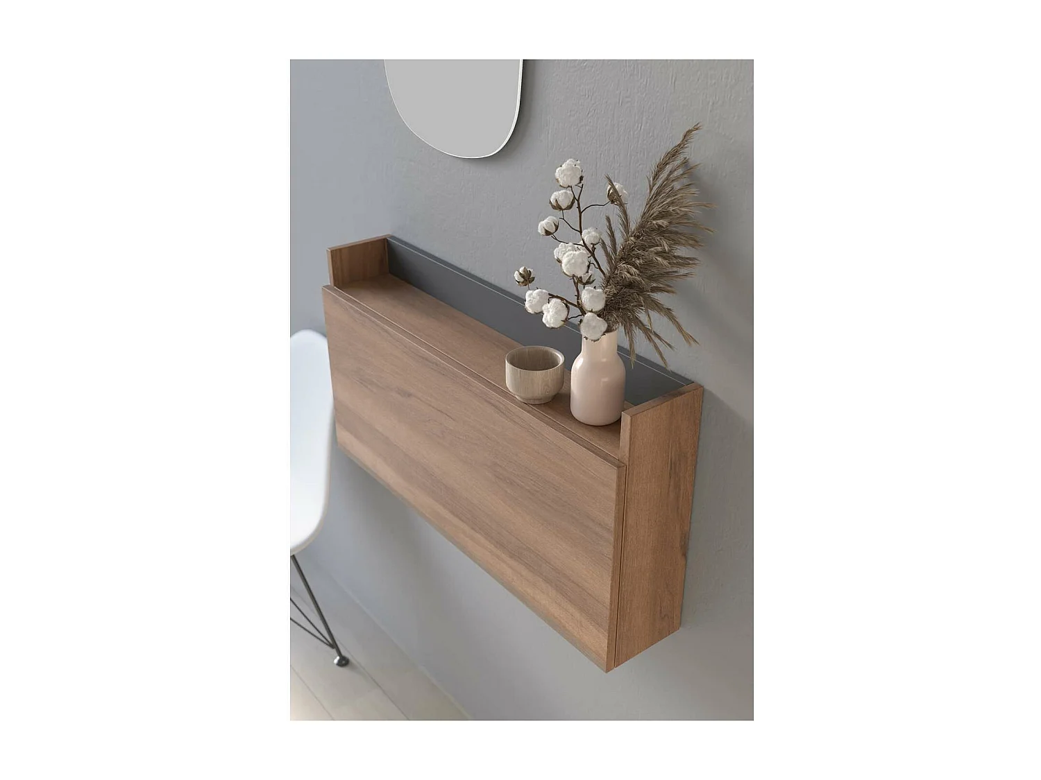 Mesa estudio para colgar Mod-Murillo acabado nogal/grafito, 15/46 x 80 x 42 cm (fondo x an