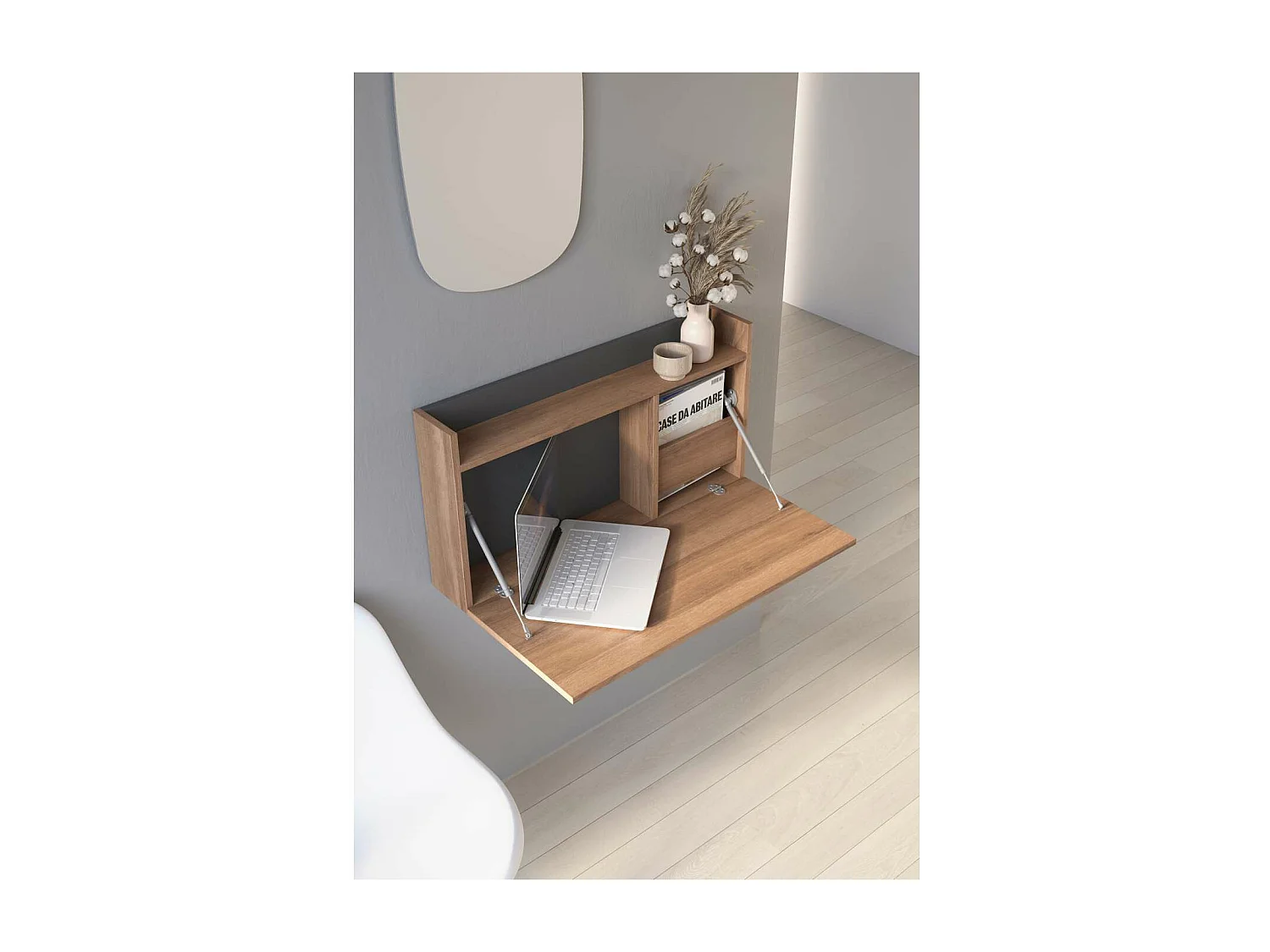 Mesa estudio para colgar Mod-Murillo acabado nogal/grafito, 15/46 x 80 x 42 cm (fondo x an