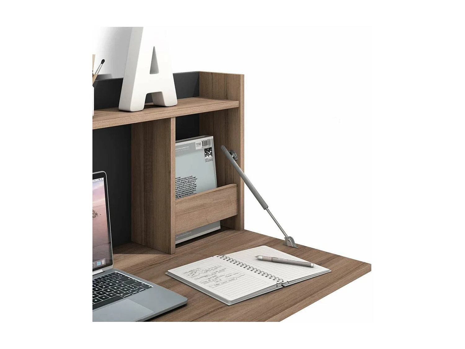 Mesa estudio para colgar Mod-Murillo acabado nogal/grafito, 15/46 x 80 x 42 cm (fondo x an