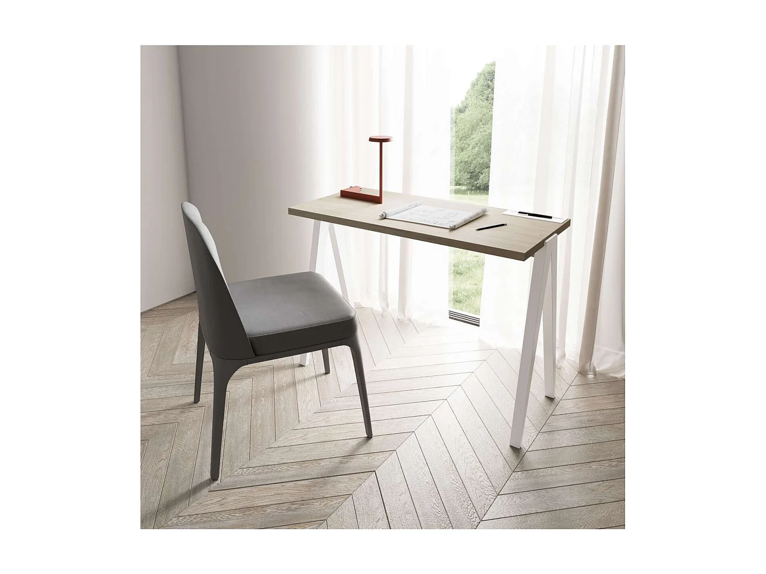 Mesa estudio Mod-629 acabado roble/blanco, 47x 107 x 78 cm (fondo x ancho x alto)